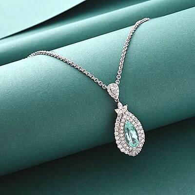 Chairman Vault Collection Certified & Appraised Rhapsody AAAA Paraiba Tourmaline and E-F VS Diamond 3.50 ctw Pendant Necklace 18 Inches in 950 Platinum 24.95 Grams