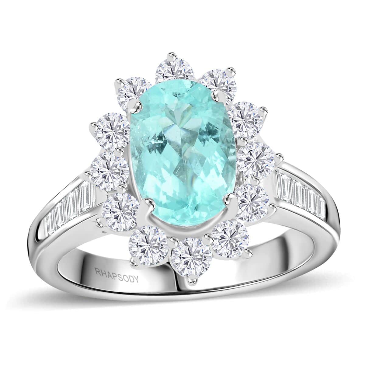 Chairman's Vault Certified & Appraised Rhapsody 950 Platinum AAAA Paraiba Tourmaline and E-F VS Diamond Ring (Size 7.0) 10.80 Grams 3.85 ctw image number 0