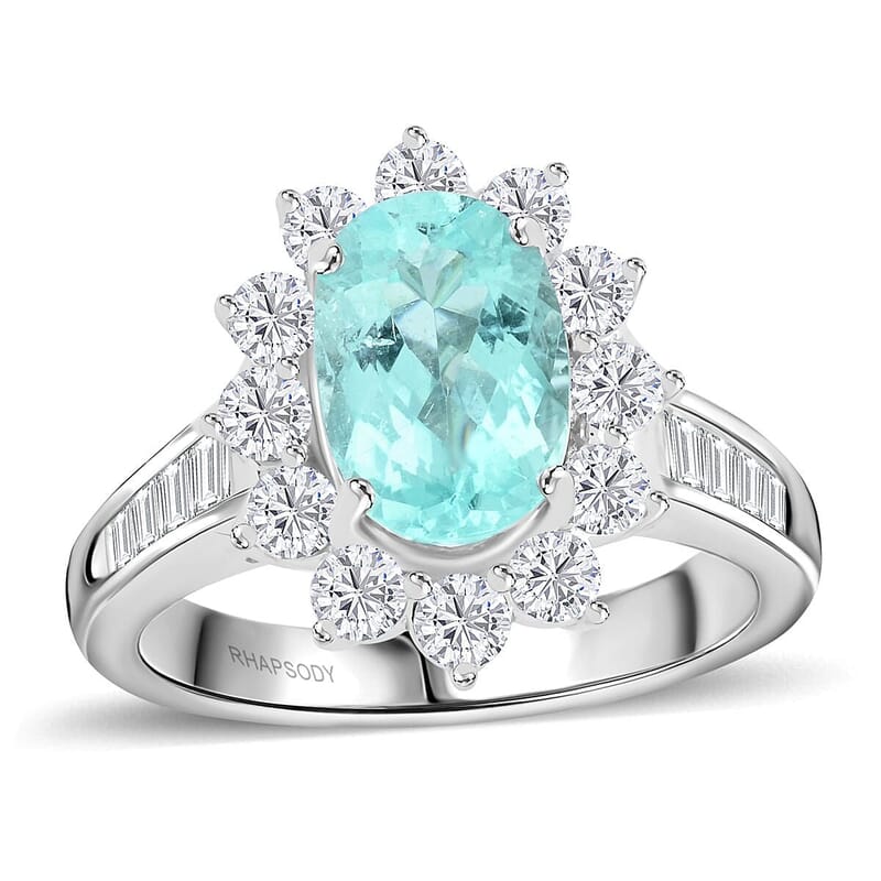 Chairman Vault Collection Certified & Appraised Rhapsody 950 Platinum AAAA Paraiba Tourmaline and E-F VS Diamond Ring (Size 7.0) 10.80 Grams 3.85 ctw