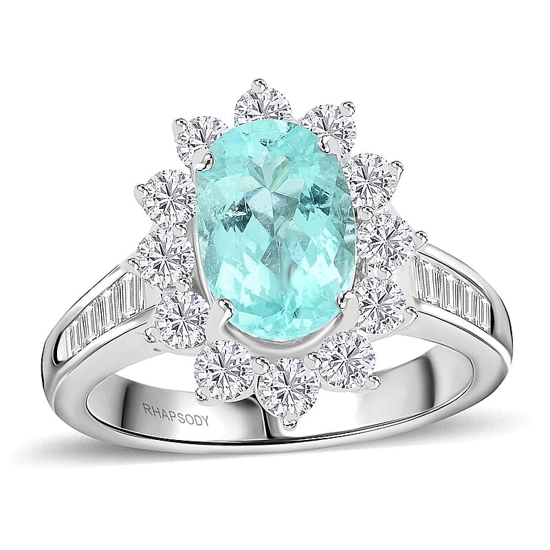 Chairman Vault Collection Certified & Appraised Rhapsody 950 Platinum AAAA Paraiba Tourmaline and E-F VS Diamond Ring (Size 7.0) 10.80 Grams 3.85 ctw