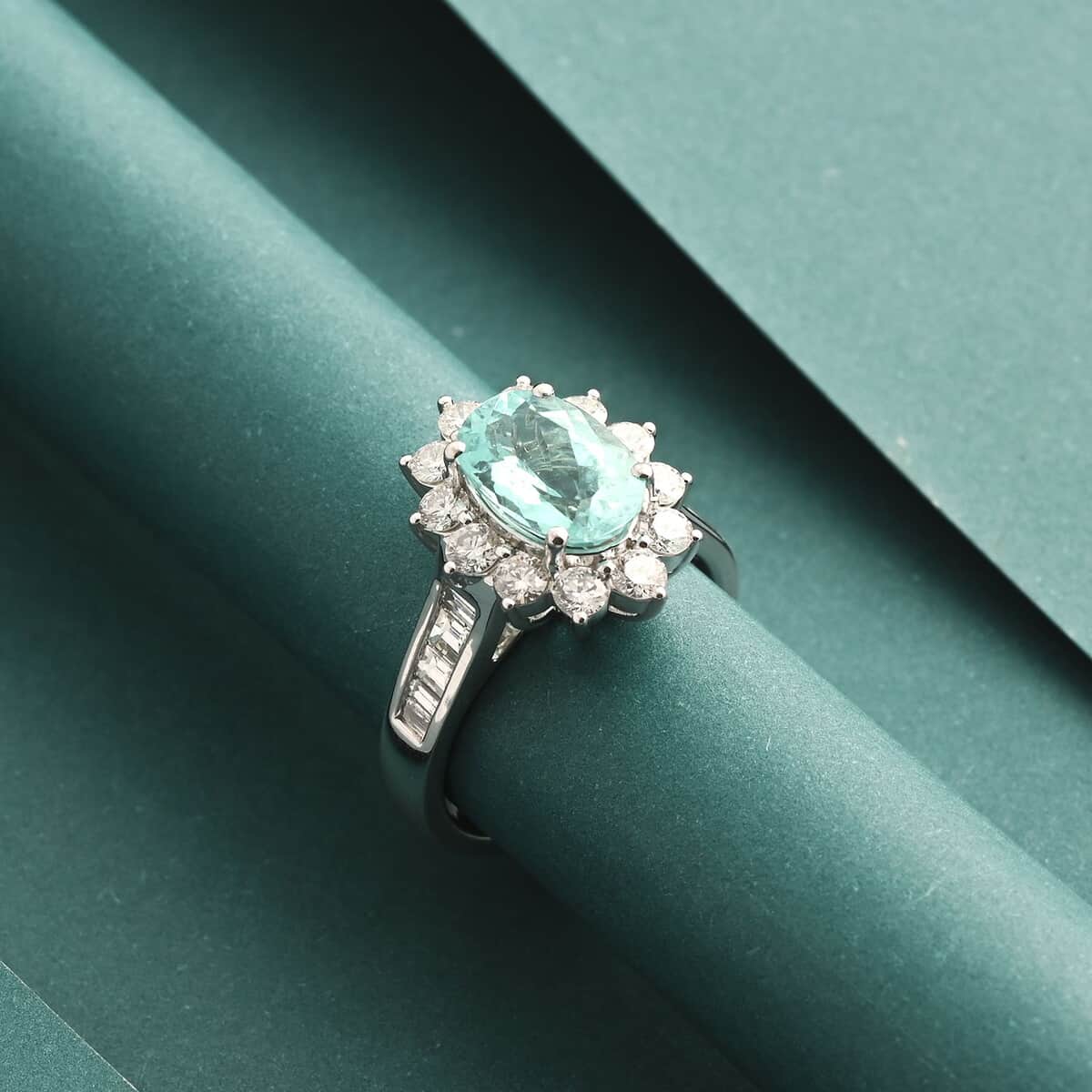 Chairman's Vault Certified & Appraised Rhapsody 950 Platinum AAAA Paraiba Tourmaline and E-F VS Diamond Ring (Size 7.0) 10.80 Grams 3.85 ctw image number 1