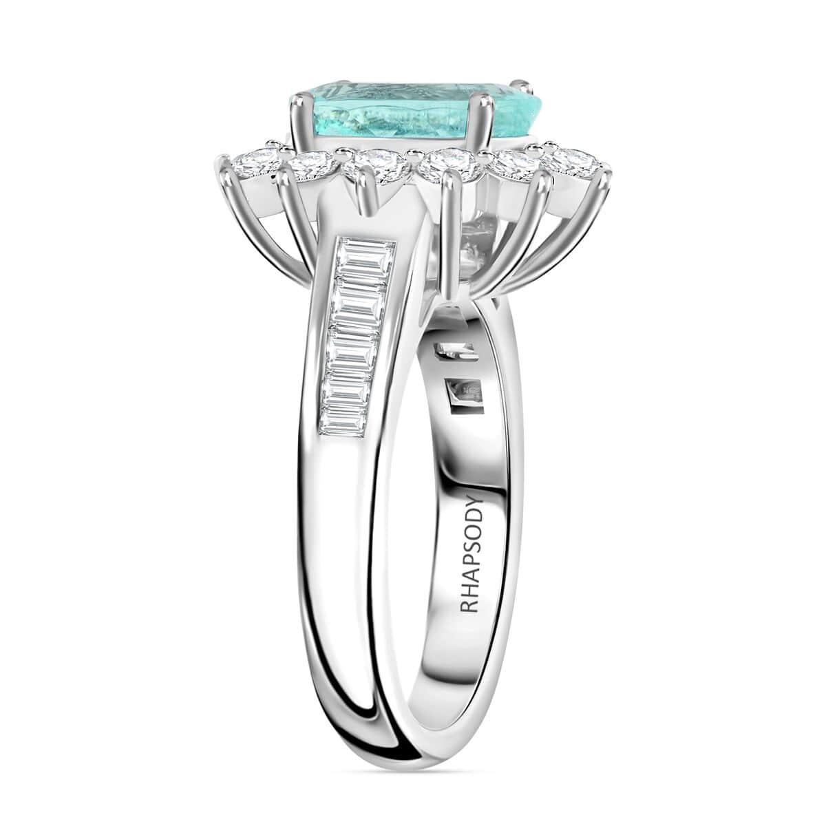 Chairman's Vault Certified & Appraised Rhapsody 950 Platinum AAAA Paraiba Tourmaline and E-F VS Diamond Ring (Size 7.0) 10.80 Grams 3.85 ctw image number 3