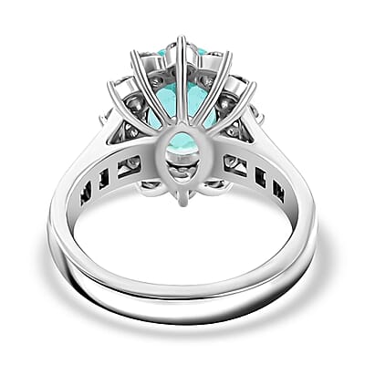 Chairman Vault Collection Certified & Appraised Rhapsody 950 Platinum AAAA Paraiba Tourmaline and E-F VS Diamond Ring (Size 7.0) 10.80 Grams 3.85 ctw