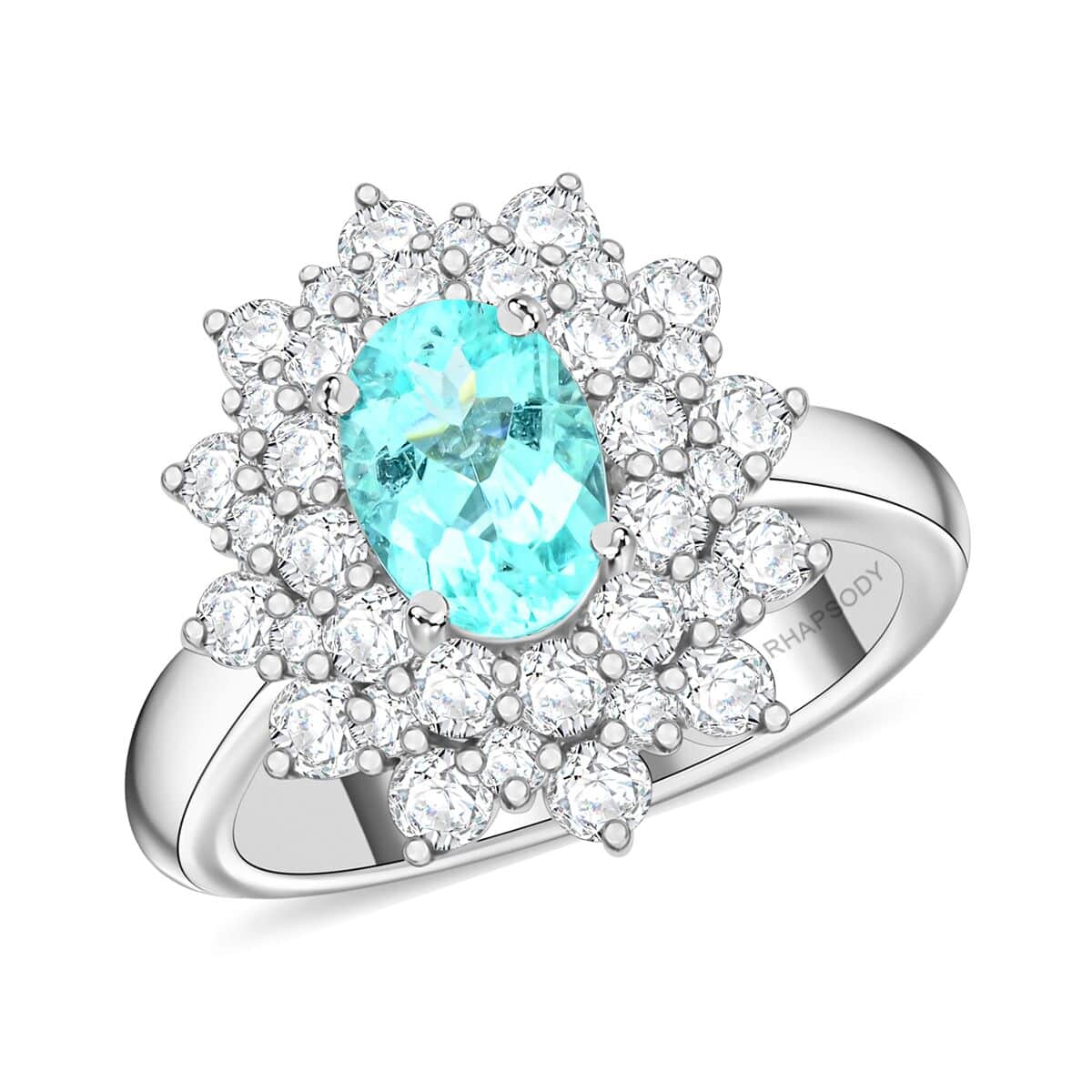 Chairman's Vault Certified & Appraised Rhapsody AAAA Paraiba Tourmaline and E-F VS Diamond 2.50 ctw Ring in 950 Platinum (Size 7.0) 11.60 Grams image number 0