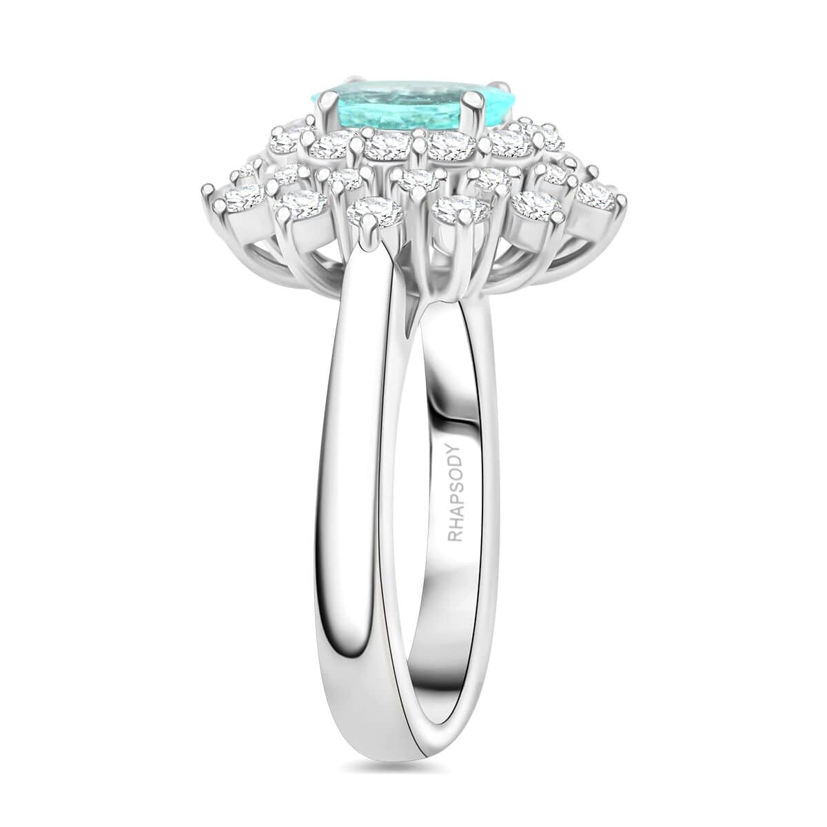 Chairman's Vault Certified & Appraised Rhapsody AAAA Paraiba Tourmaline and E-F VS Diamond 2.50 ctw Ring in 950 Platinum (Size 7.0) 11.60 Grams image number 3