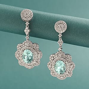 Chairman Vault Collection Certified & Appraised Rhapsody AAAA Paraiba Tourmaline and E-F VS Diamond 5.51 ctw Earrings in 950 Platinum 15.80 Grams