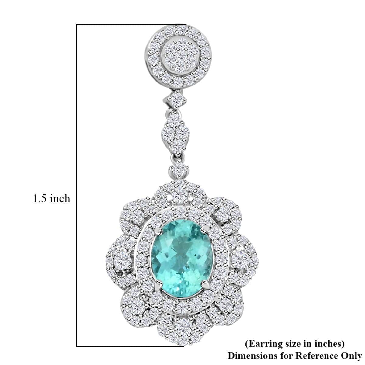 Chairman's Vault Certified & Appraised Rhapsody AAAA Paraiba Tourmaline and E-F VS Diamond 5.51 ctw Earrings in 950 Platinum 15.80 Grams image number 4