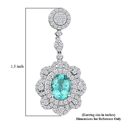 Chairman Vault Collection Certified & Appraised Rhapsody AAAA Paraiba Tourmaline and E-F VS Diamond 5.51 ctw Earrings in 950 Platinum 15.80 Grams