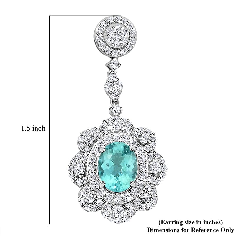 Chairman Vault Collection Certified & Appraised Rhapsody AAAA Paraiba Tourmaline and E-F VS Diamond 5.51 ctw Earrings in 950 Platinum 15.80 Grams