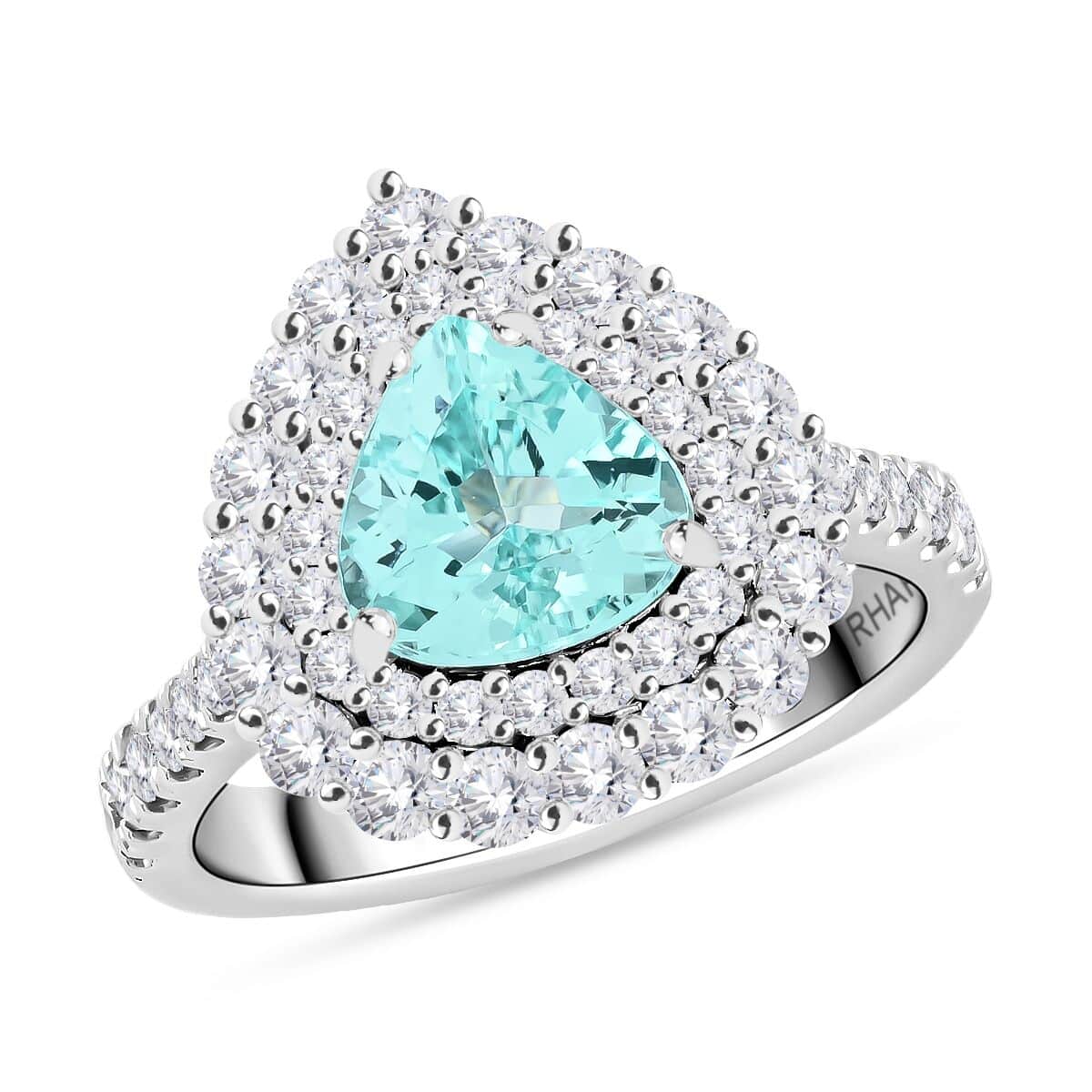 Chairman's Vault Certified & Appraised Rhapsody AAAA Paraiba Tourmaline and E-F VS Diamond 2.90 ctw Ring in 950 Platinum (Size 7.0) 9.75 Grams image number 0