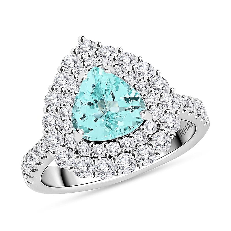 Chairman Vault Collection Certified & Appraised Rhapsody AAAA Paraiba Tourmaline and E-F VS Diamond 2.90 ctw Ring in 950 Platinum (Size 7.0) 9.75 Grams