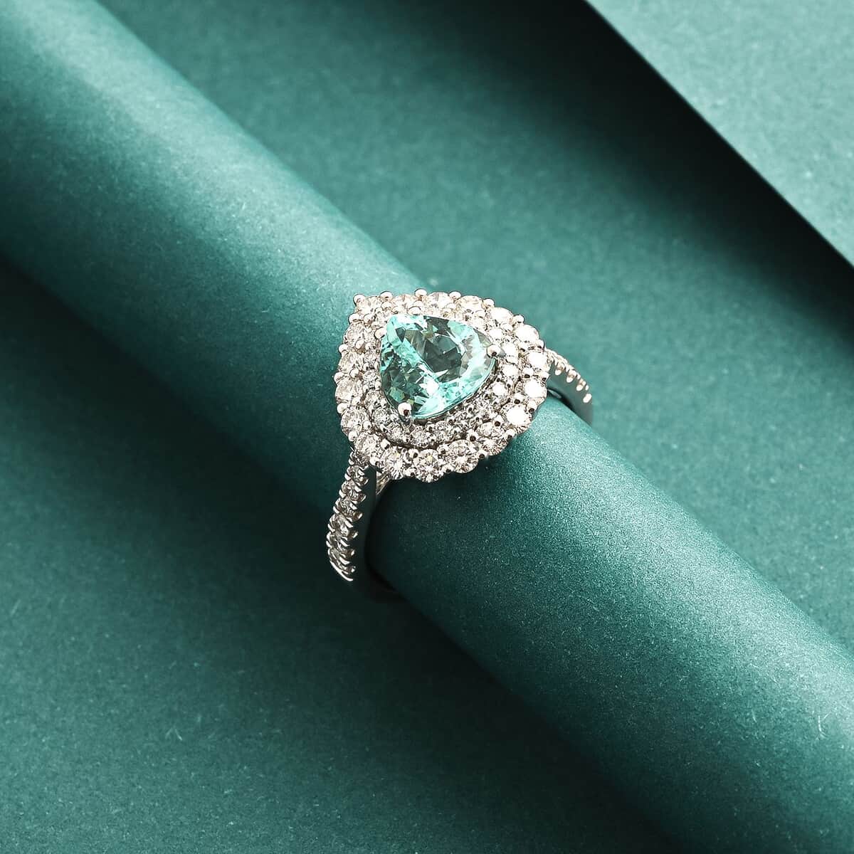 Chairman's Vault Certified & Appraised Rhapsody AAAA Paraiba Tourmaline and E-F VS Diamond 2.90 ctw Ring in 950 Platinum (Size 7.0) 9.75 Grams image number 1