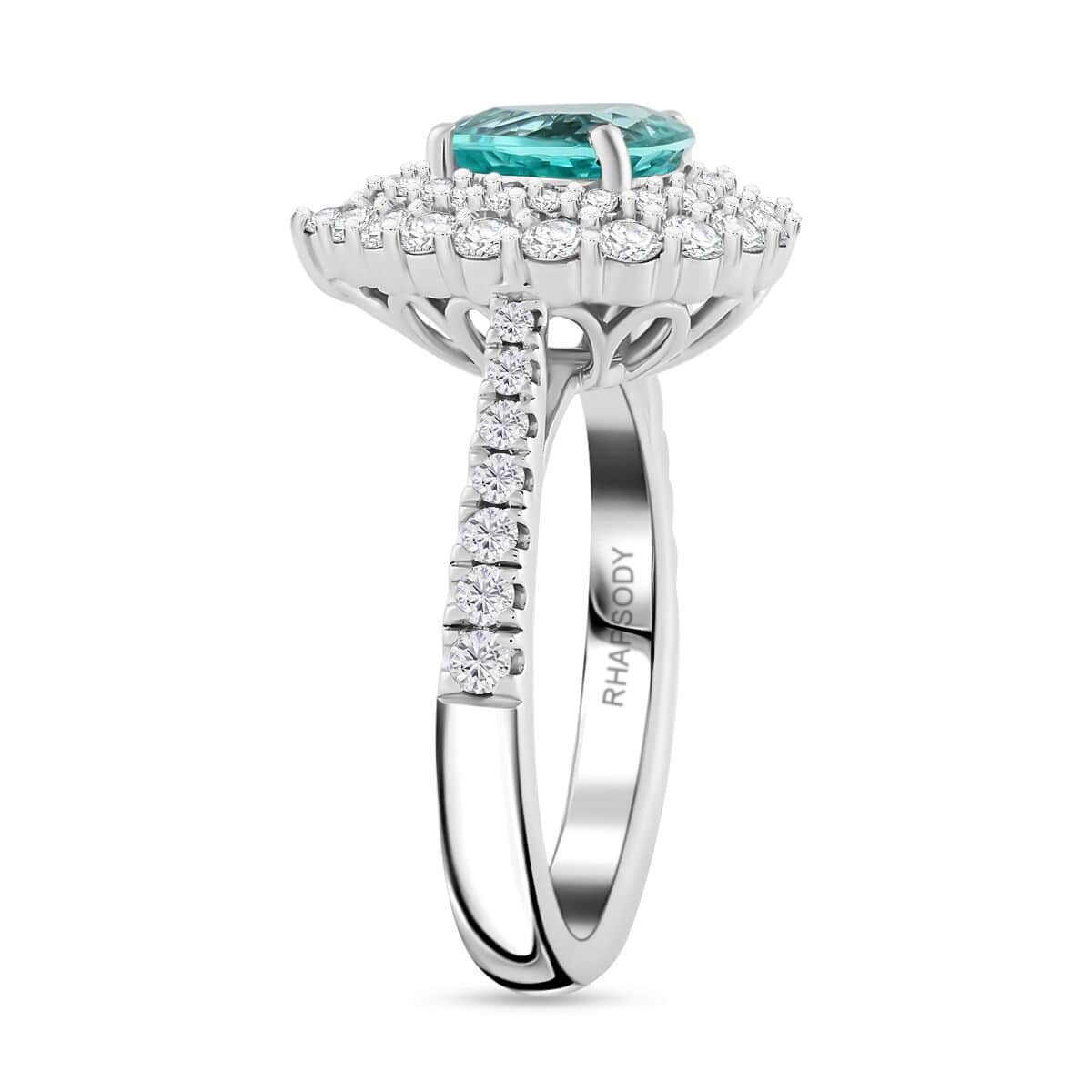 Chairman's Vault Certified & Appraised Rhapsody AAAA Paraiba Tourmaline and E-F VS Diamond 2.90 ctw Ring in 950 Platinum (Size 7.0) 9.75 Grams image number 3