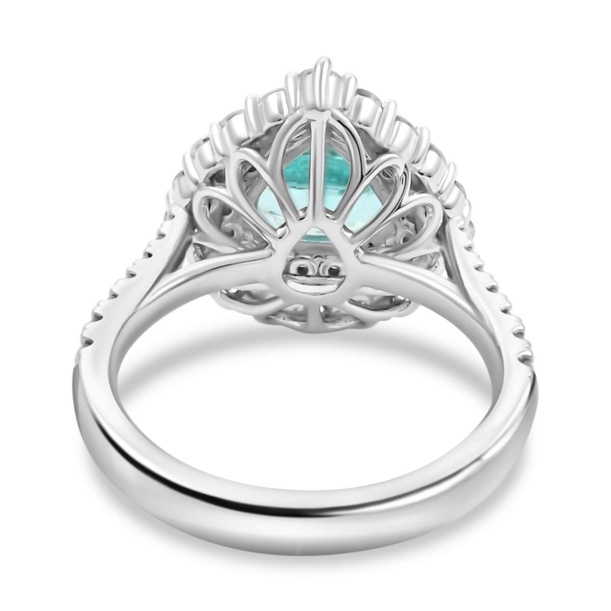 Chairman's Vault Certified & Appraised Rhapsody AAAA Paraiba Tourmaline and E-F VS Diamond 2.90 ctw Ring in 950 Platinum (Size 7.0) 9.75 Grams image number 4