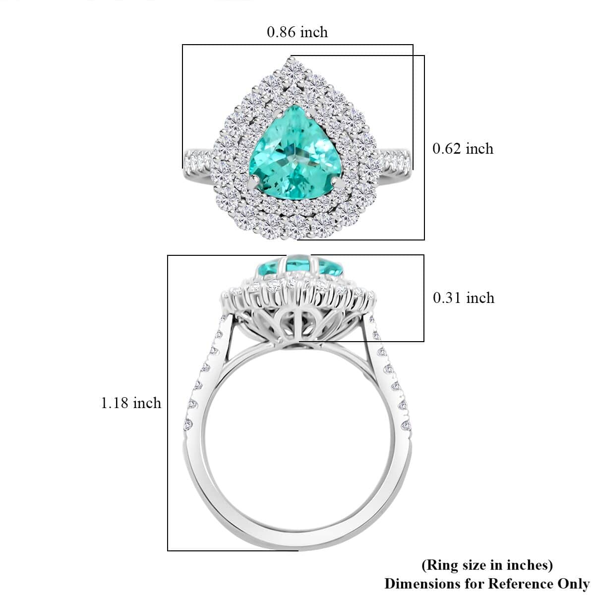 Chairman's Vault Certified & Appraised Rhapsody AAAA Paraiba Tourmaline and E-F VS Diamond 2.90 ctw Ring in 950 Platinum (Size 7.0) 9.75 Grams image number 5