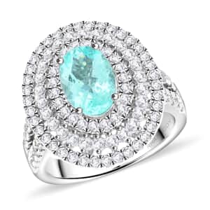 Chairman's Vault Certified & Appraised Rhapsody AAAA Paraiba Tourmaline and E-F VS Diamond 3.10 ctw Ring in 950 Platinum (Size 7.0) 13.35 Grams