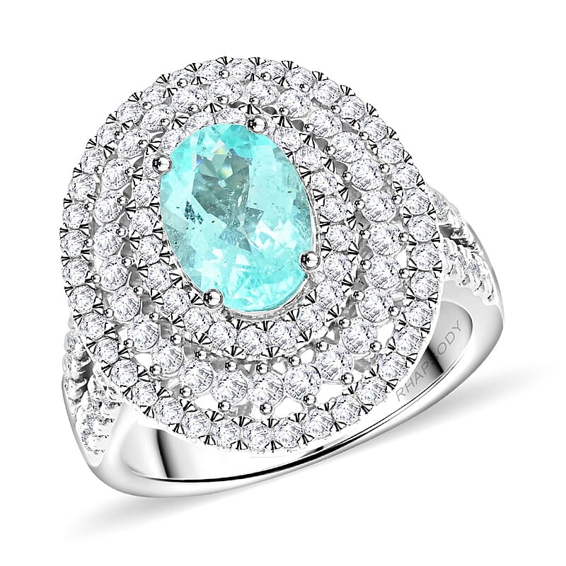 Chairman Vault Collection Certified & Appraised Rhapsody AAAA Paraiba Tourmaline and E-F VS Diamond 3.10 ctw Ring in 950 Platinum (Size 7.0) 13.35 Grams