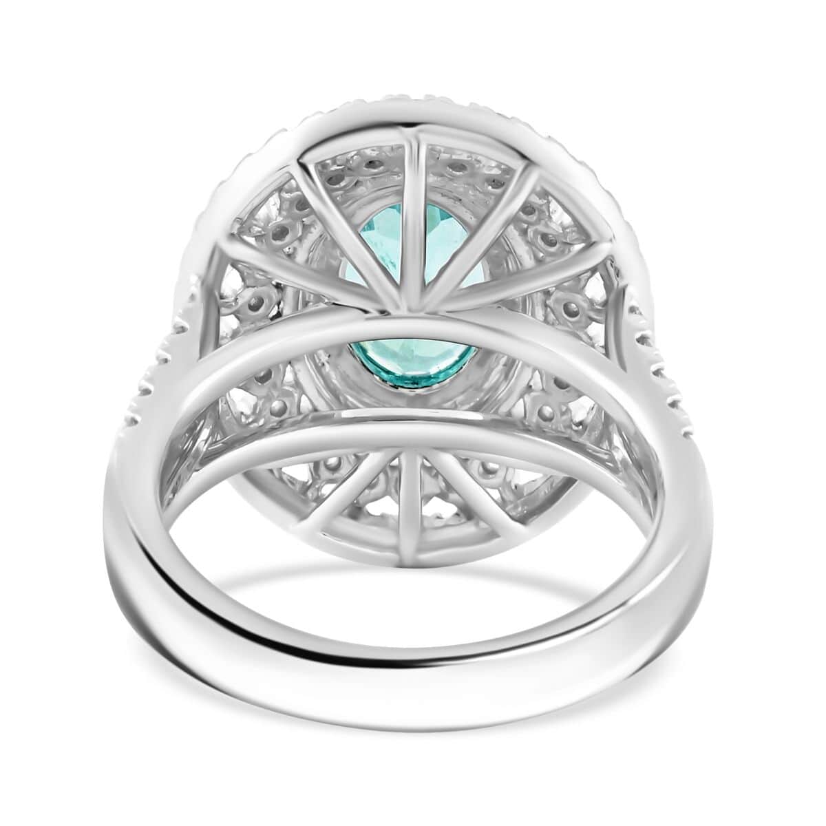 Chairman's Vault Certified & Appraised Rhapsody AAAA Paraiba Tourmaline and E-F VS Diamond 3.10 ctw Ring in 950 Platinum (Size 7.0) 13.35 Grams image number 4