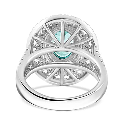 Chairman Vault Collection Certified & Appraised Rhapsody AAAA Paraiba Tourmaline and E-F VS Diamond 3.10 ctw Ring in 950 Platinum (Size 7.0) 13.35 Grams