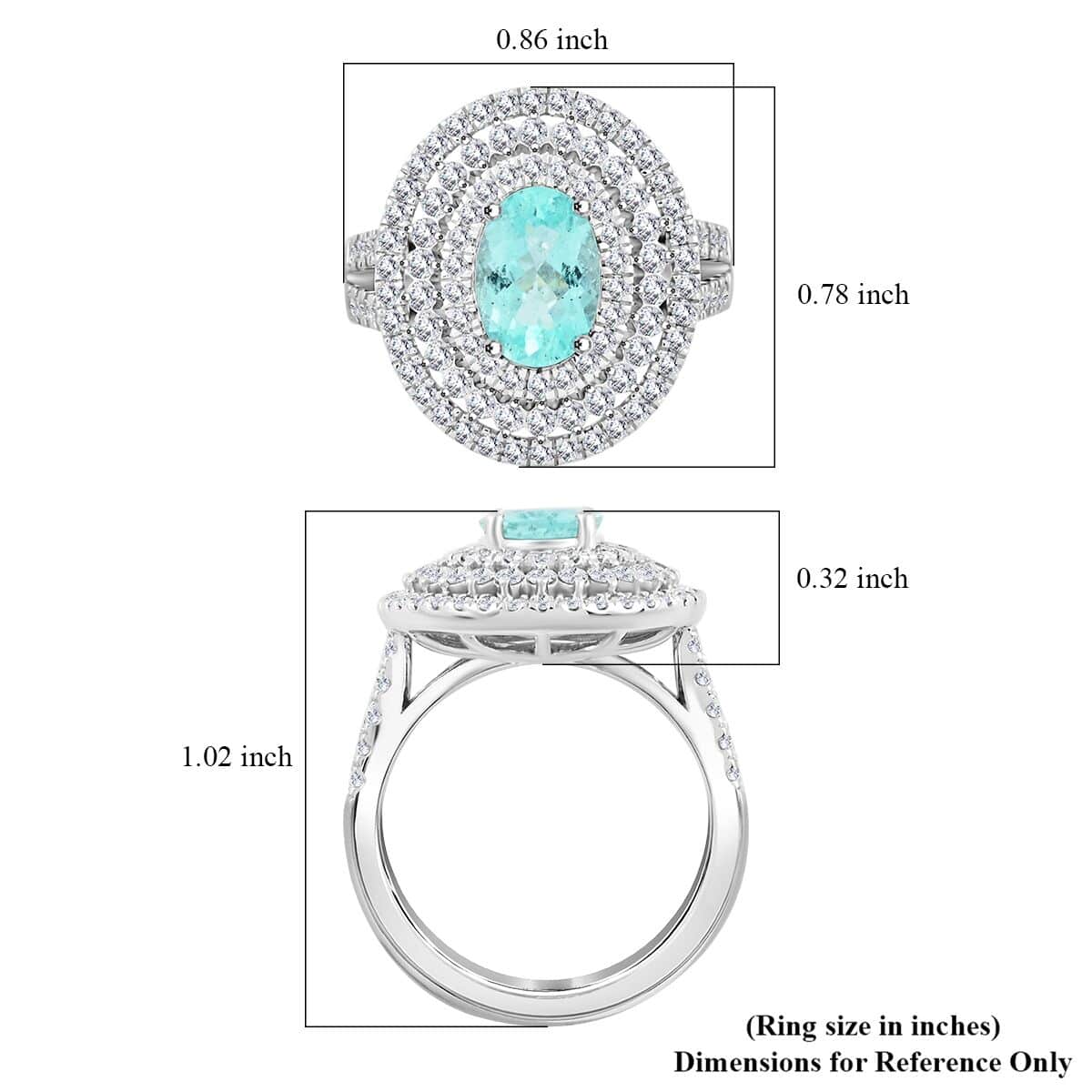 Chairman's Vault Certified & Appraised Rhapsody AAAA Paraiba Tourmaline and E-F VS Diamond 3.10 ctw Ring in 950 Platinum (Size 7.0) 13.35 Grams image number 5