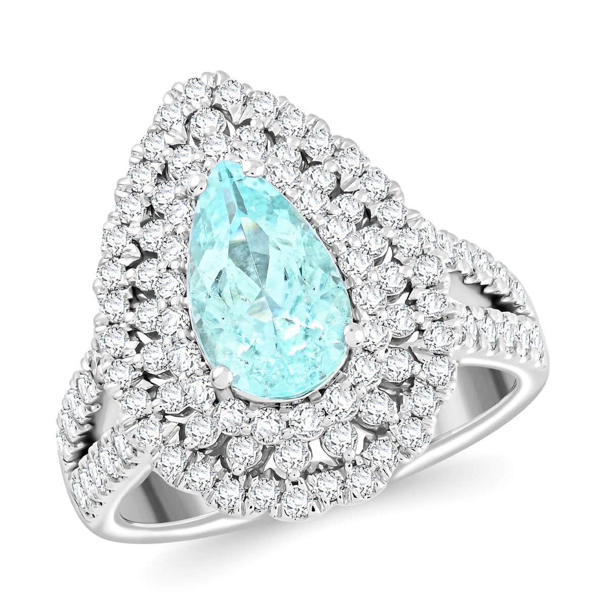 Chairman's Vault Certified & Appraised Rhapsody AAAA Paraiba Tourmaline and E-F VS Diamond 4.35 ctw Ring in 950 Platinum (Size 7.0) 12.85 Grams image number 0