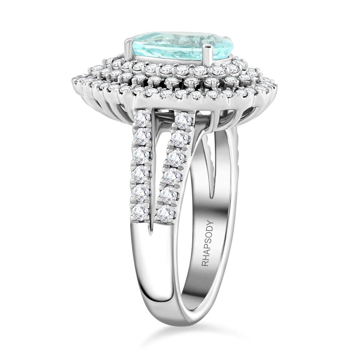 Chairman's Vault Certified & Appraised Rhapsody AAAA Paraiba Tourmaline and E-F VS Diamond 4.35 ctw Ring in 950 Platinum (Size 7.0) 12.85 Grams image number 3