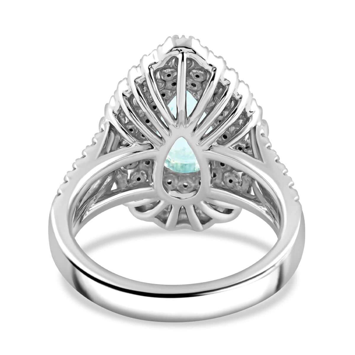 Chairman's Vault Certified & Appraised Rhapsody AAAA Paraiba Tourmaline and E-F VS Diamond 4.35 ctw Ring in 950 Platinum (Size 7.0) 12.85 Grams image number 4