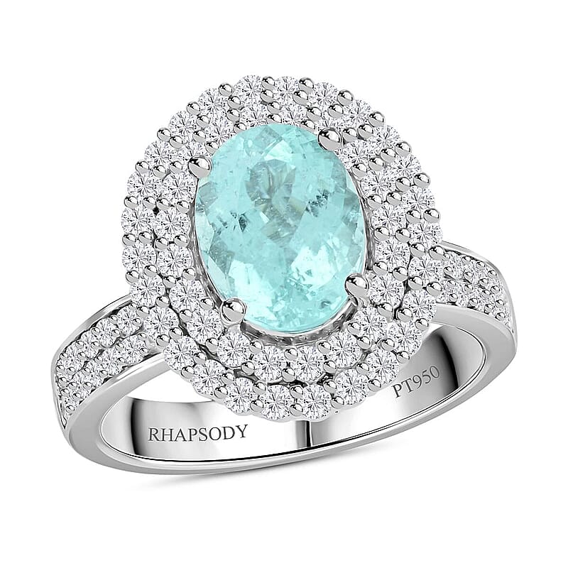 Chairman Vault Collection Certified & Appraised Rhapsody AAAA Paraiba Tourmaline and E-F VS Diamond 3.50 ctw Ring in 950 Platinum (Size 7.0) 11.25 Grams