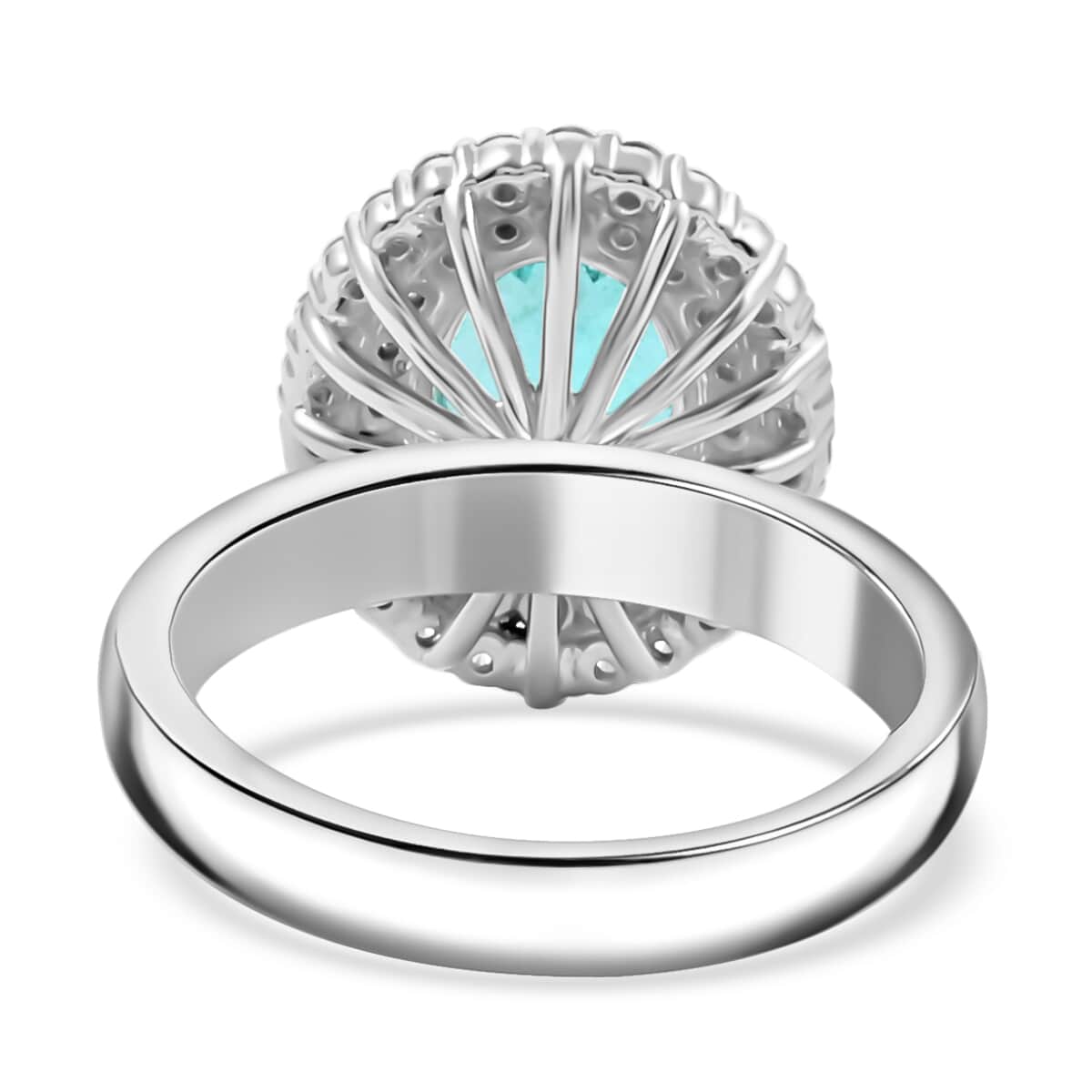 Chairman's Vault Certified & Appraised Rhapsody AAAA Paraiba Tourmaline and E-F VS Diamond 3.50 ctw Ring in 950 Platinum (Size 7.0) 11.25 Grams image number 4