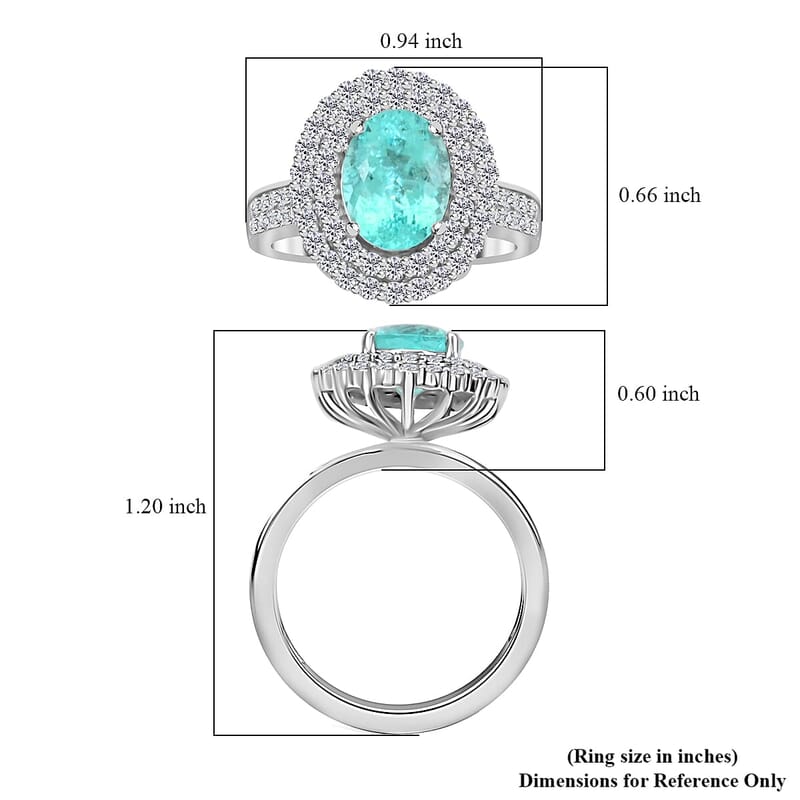 Chairman Vault Collection Certified & Appraised Rhapsody AAAA Paraiba Tourmaline and E-F VS Diamond 3.50 ctw Ring in 950 Platinum (Size 7.0) 11.25 Grams