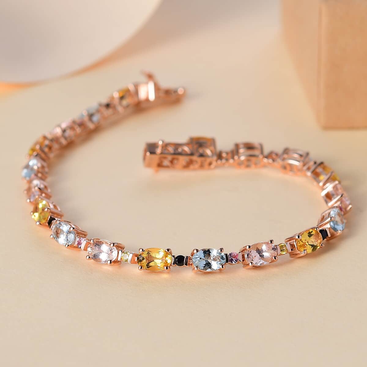 Multi Beryl 8.35 ctw Bracelet in 18K Vermeil Rose Gold Over Sterling Silver (7.25 In) image number 1