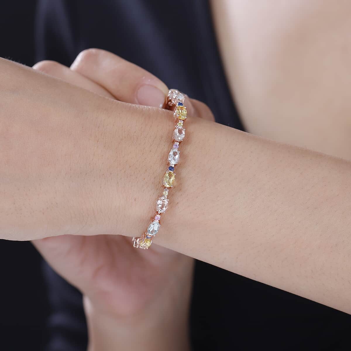 Multi Beryl 8.35 ctw Bracelet in 18K Vermeil Rose Gold Over Sterling Silver (7.25 In) image number 2