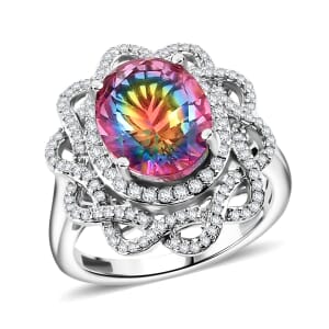 Nebula Quartz Doublet and Moissanite 4.65 ctw Eternal Spectrum Ring in Rhodium Over Sterling Silver (Size 6.0)