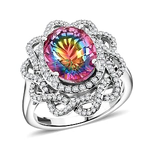 Nebula Quartz Doublet and Moissanite 4.65 ctw Eternal Spectrum Ring in Rhodium Over Sterling Silver (Size 7.0)