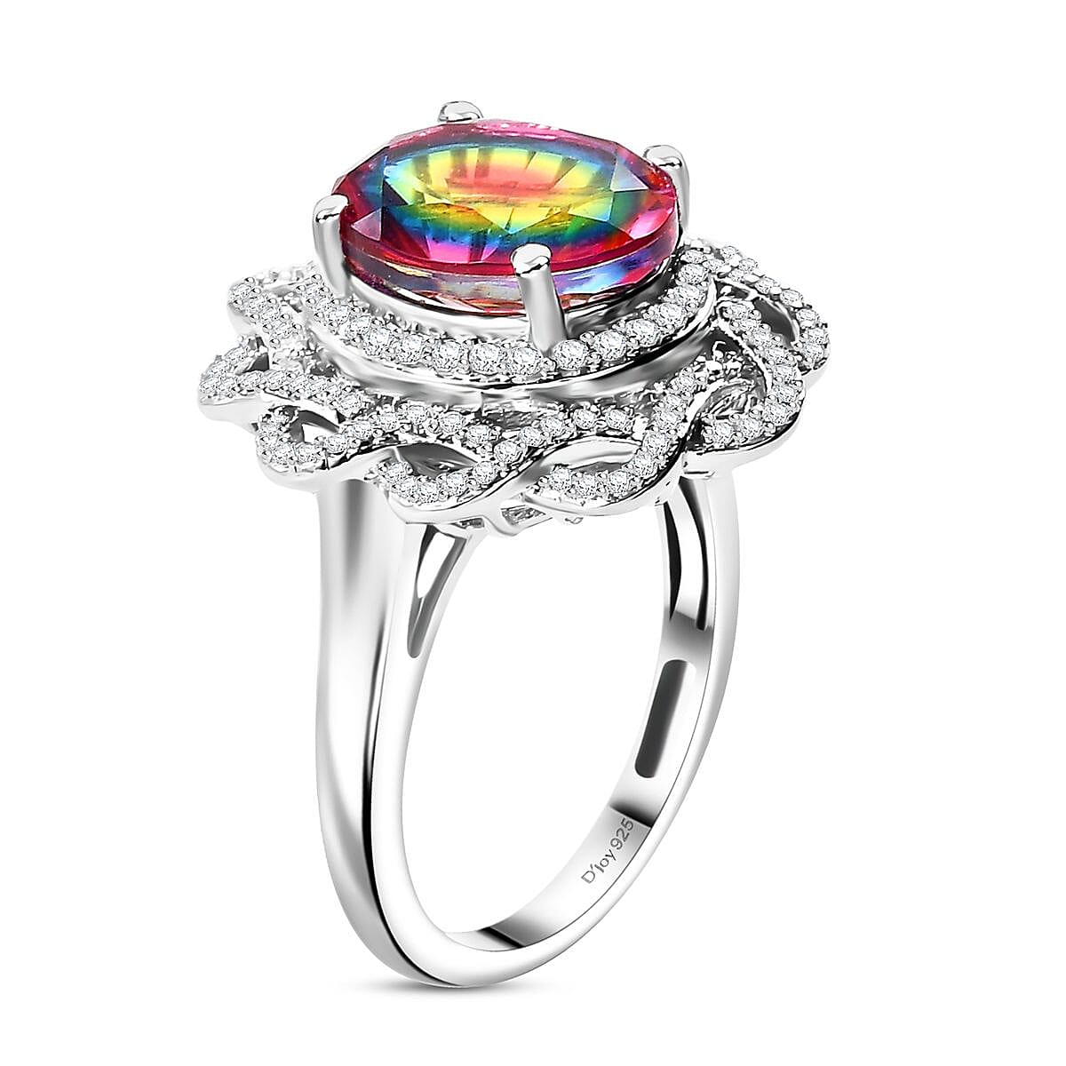Nebula Quartz Doublet and Moissanite 4.65 ctw Eternal Spectrum Ring in Rhodium Over Sterling Silver (Size 7.0) image number 3
