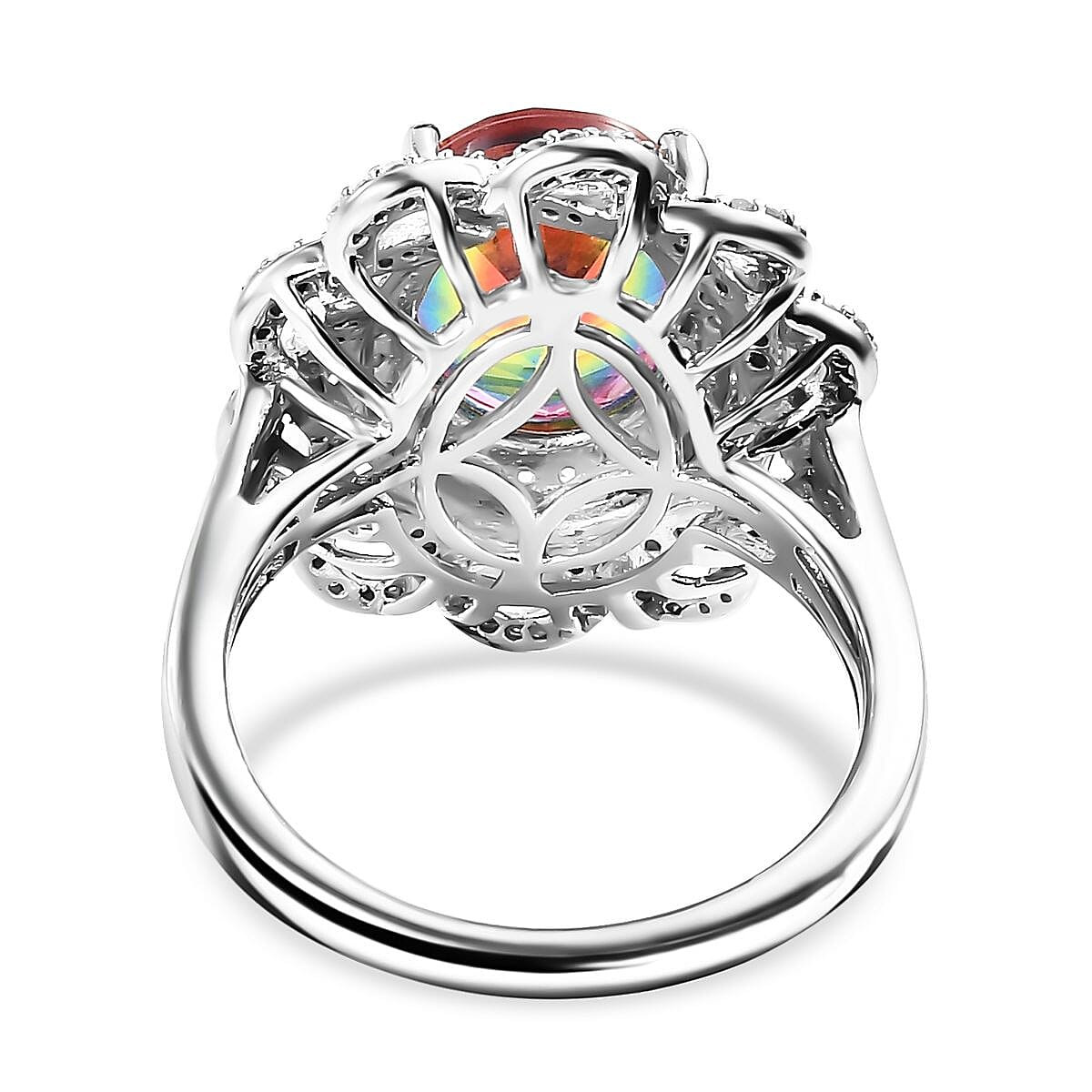 Nebula Quartz Doublet and Moissanite 4.65 ctw Eternal Spectrum Ring in Rhodium Over Sterling Silver (Size 7.0) image number 4