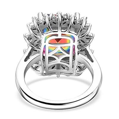 D'Joy Nebula Quartz Doublet and Moissanite 8.90 ctw Cosmic Ray Ring in Rhodium Over Sterling Silver (Size 10.0)