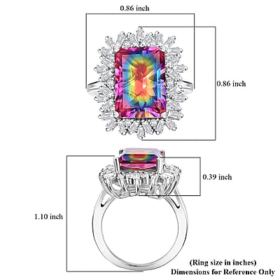 D'Joy Nebula Quartz Doublet and Moissanite 8.90 ctw Cosmic Ray Ring in Rhodium Over Sterling Silver (Size 10.0)