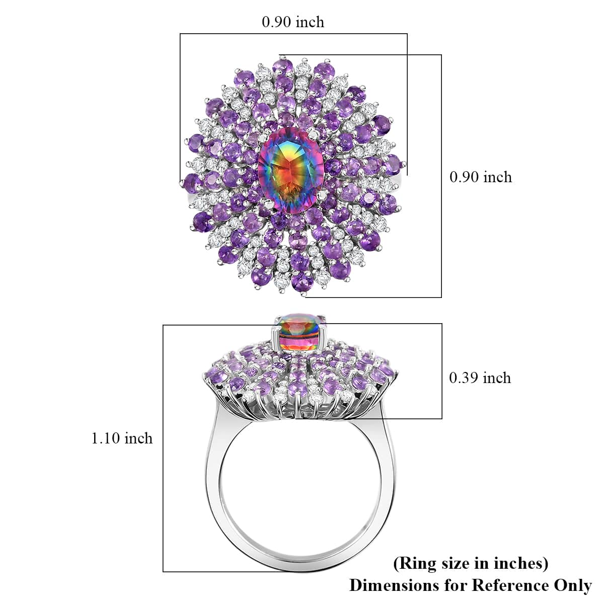 Nebula Quartz Doublet and Multi Gemstone 3.40 ctw Galactic Bloom Ring in Rhodium Over Sterling Silver (Size 10.0) image number 5