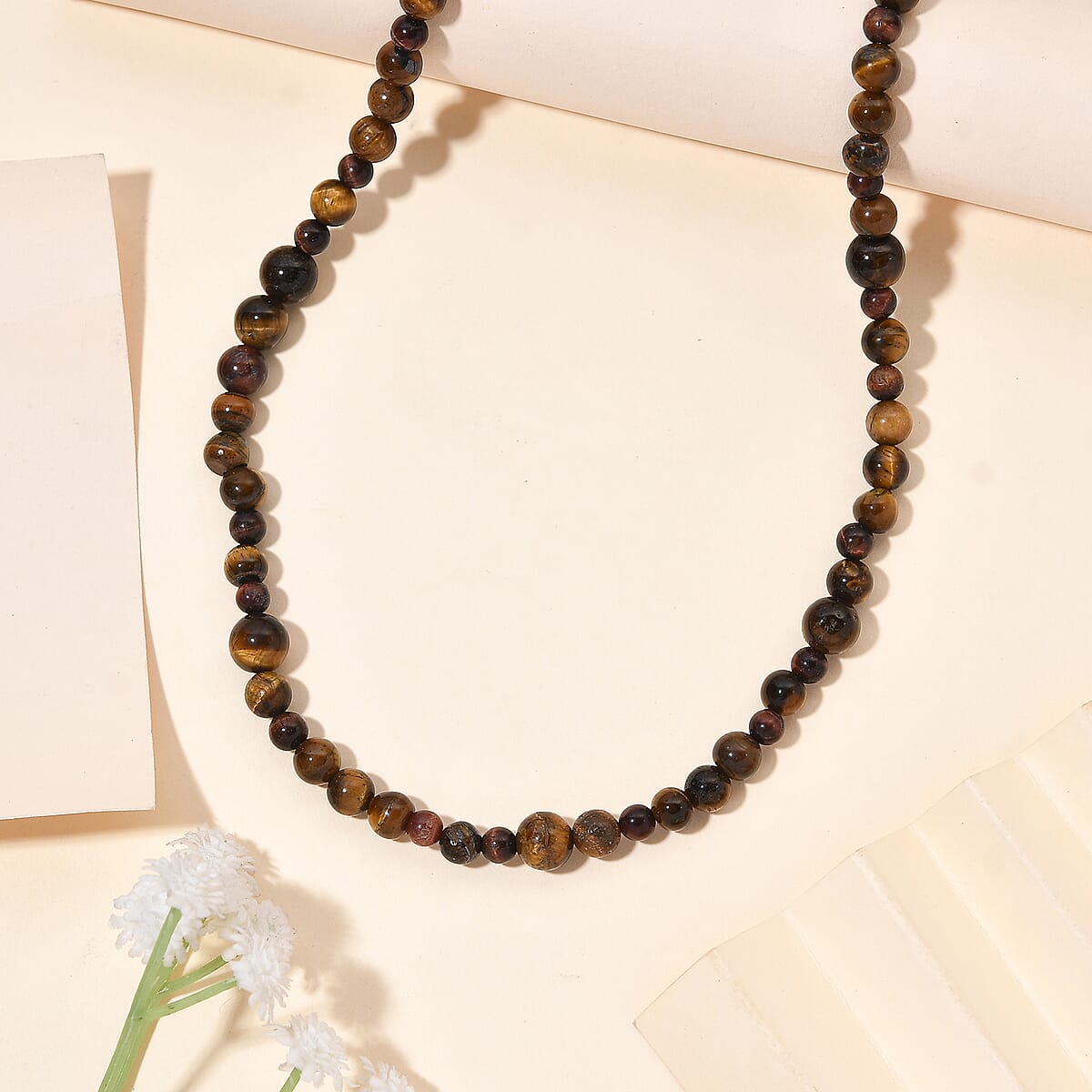 Karis Tigers Eye Beaded 153.00 ctw Necklace 20 Inches in Platinum Bond image number 1