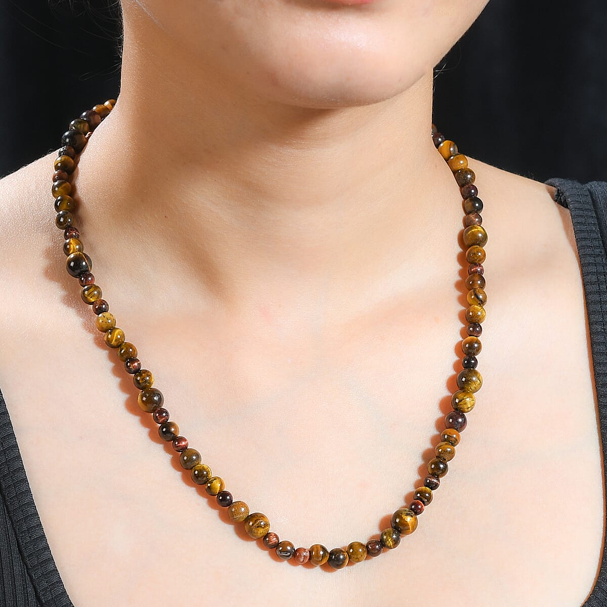 Karis Tigers Eye Beaded 153.00 ctw Necklace 20 Inches in Platinum Bond image number 2