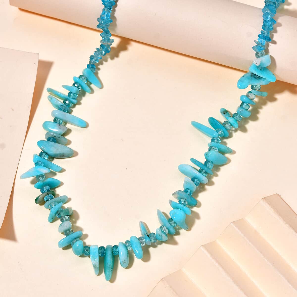 Karis Amazonite and Apatite 180.00 ctw Necklace 20 Inches in Platinum Bond  image number 1