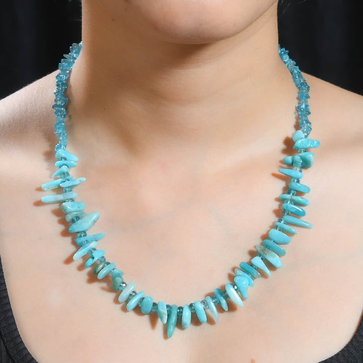 Karis Amazonite and Apatite 180.00 ctw Necklace 20 Inches in Platinum Bond  image number 2