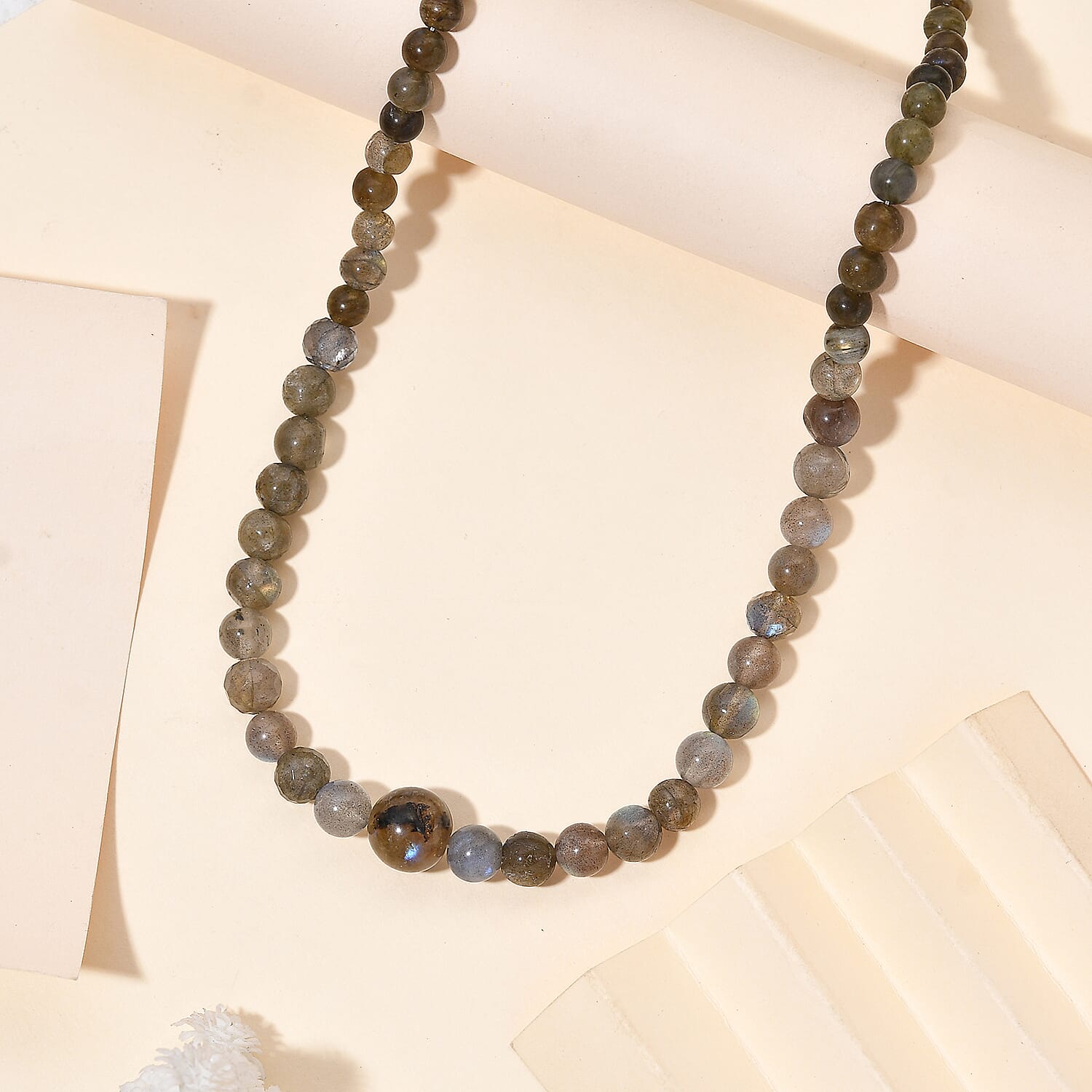 Karis Malagasy Labradorite Beaded 167.00 ctw Necklace 20 Inches in Platinum Bond 