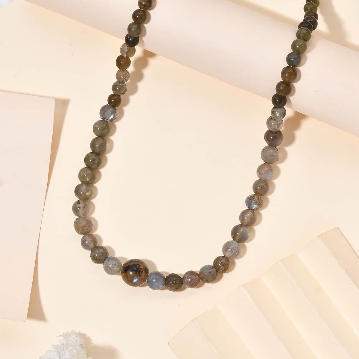 Karis Malagasy Labradorite Beaded 167.00 ctw Necklace 20 Inches in Platinum Bond  image number 1