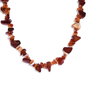 Karis Fire Opal and Carnelian Chips 195.00 ctw Necklace 20 Inches in Platinum Bond