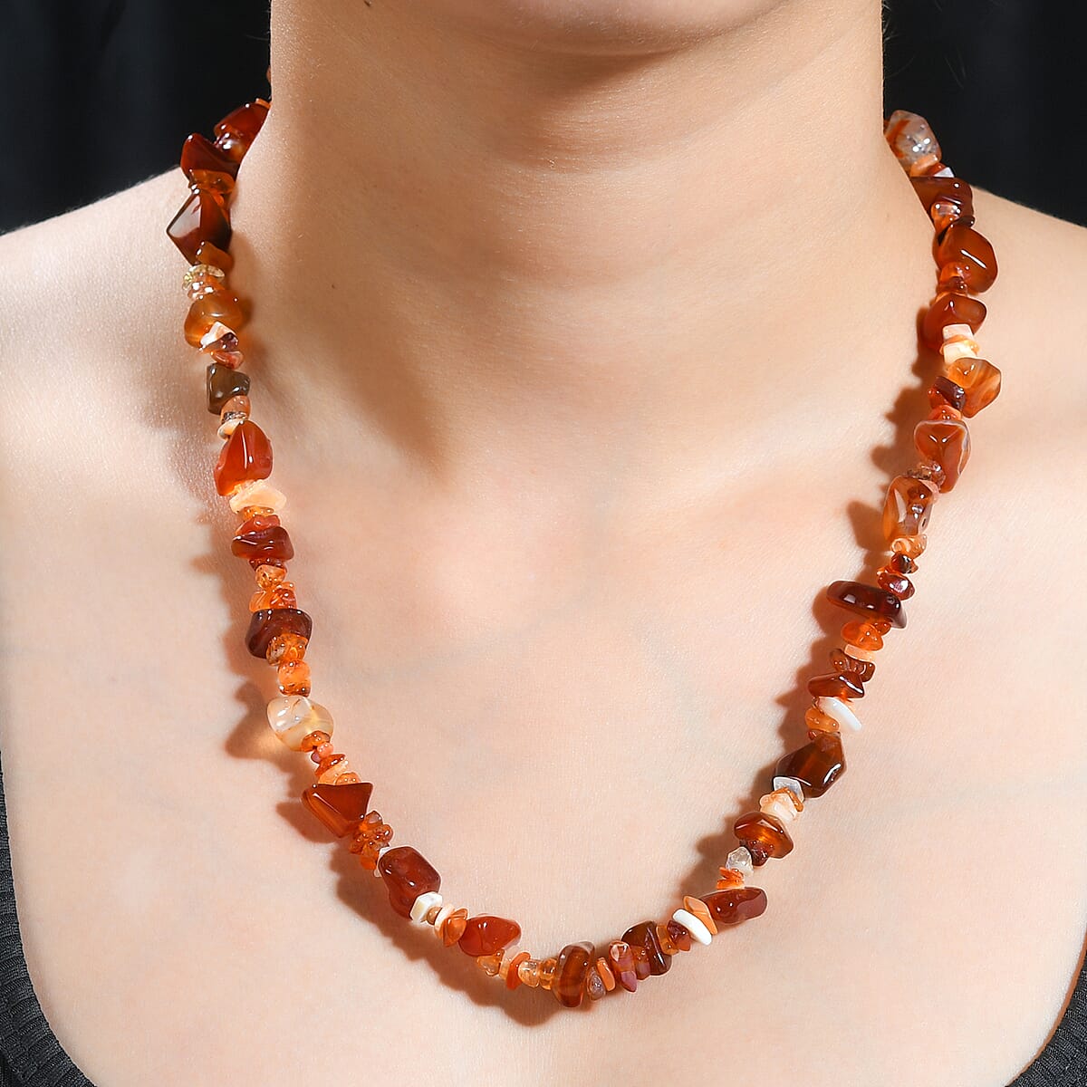 Karis Fire Opal and Carnelian Chips 195.00 ctw Necklace 20 Inches in Platinum Bond image number 2