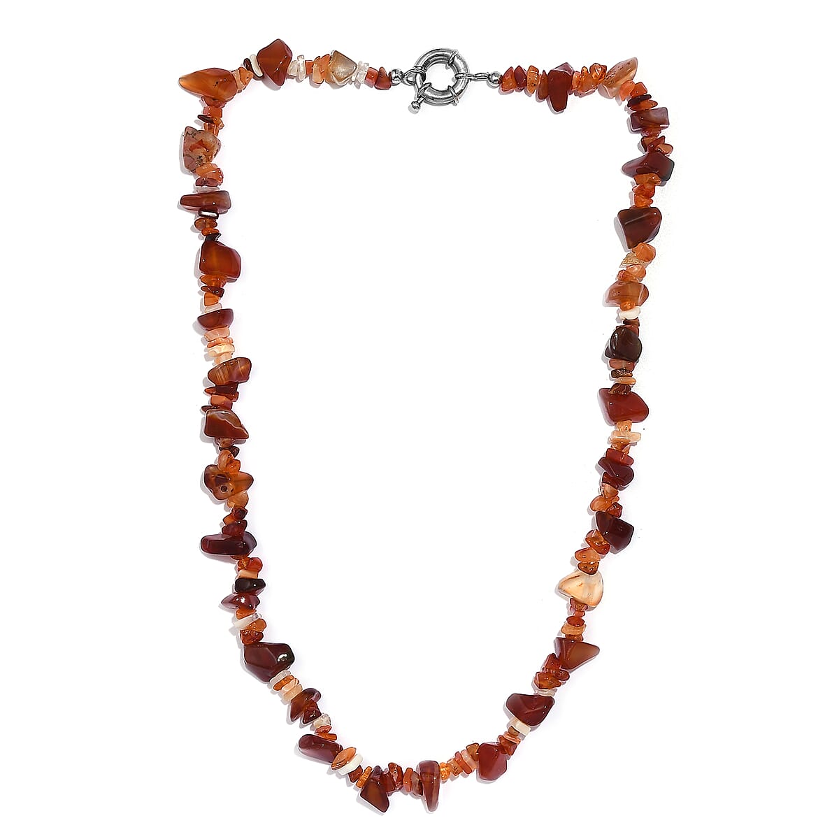 Karis Fire Opal and Carnelian Chips 195.00 ctw Necklace 20 Inches in Platinum Bond image number 3