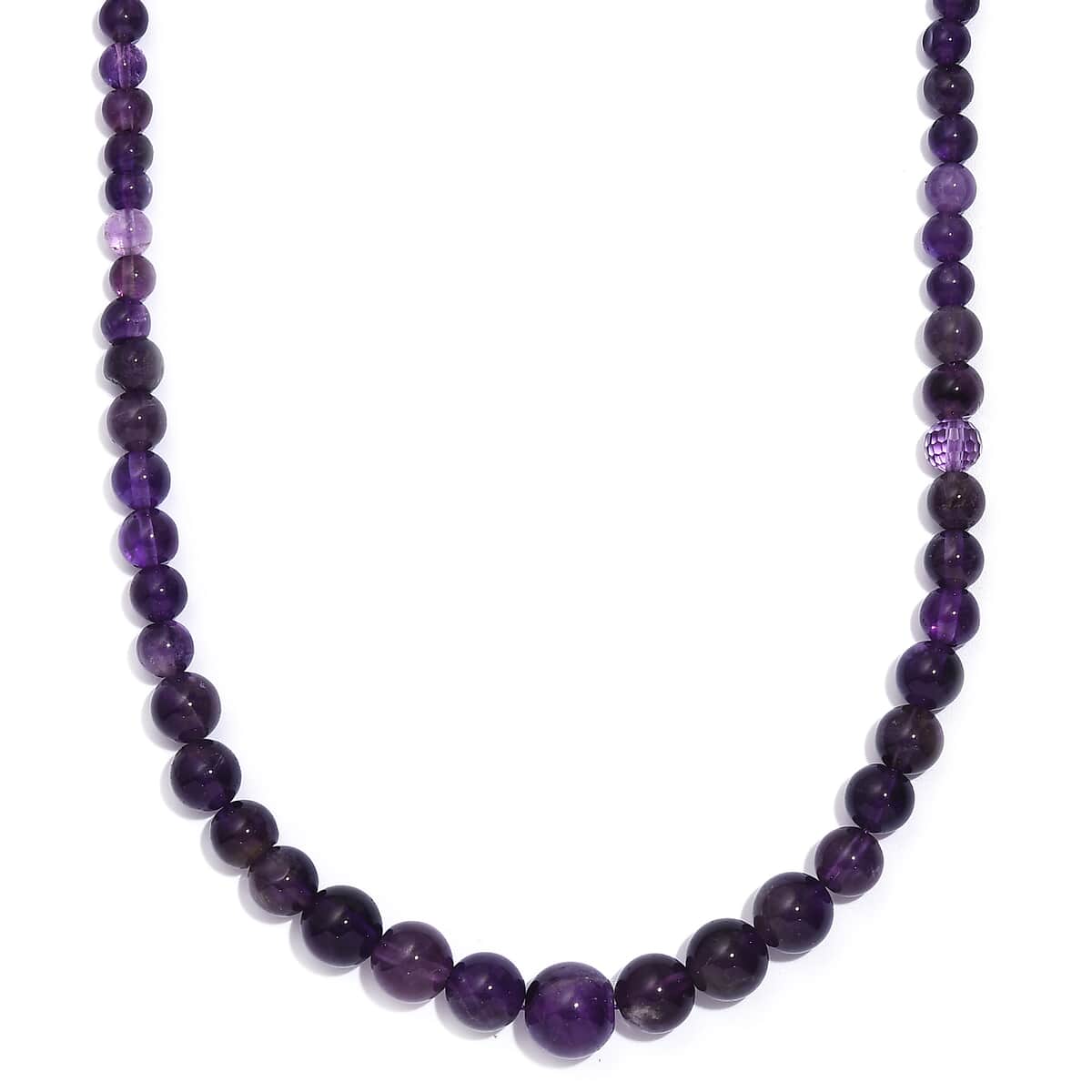 African Amethyst Beaded 85.00 ctw Necklace 20 Inches in Stainless Steel image number 0