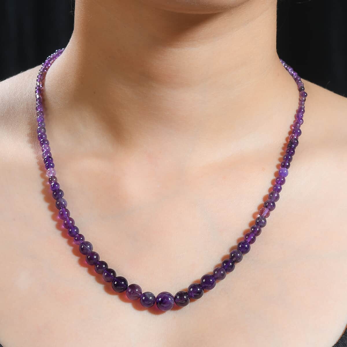 African Amethyst Beaded 85.00 ctw Necklace 20 Inches in Stainless Steel image number 2